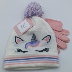 Capelli New York Kid's 2 Pc Unicorn Print Beanie & Gloves Set Size M/L